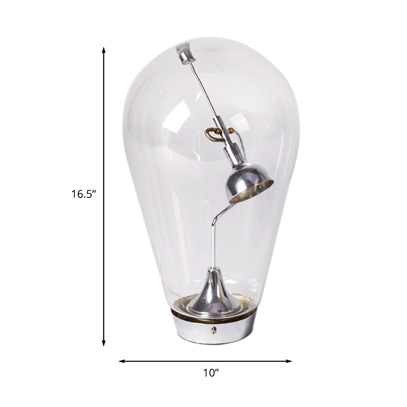 LED Bowl Desk Light Industrial Silver Metal Night Table Lamp with Bulb-Shaped Clear Glass Shade, 6.5"/10" W Clearhalo 'Lamps' 'Table Lamps' Lighting' 1454700