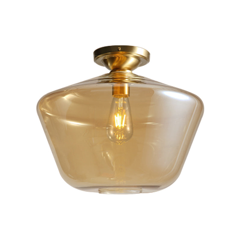 Diamond Shaped Flush Mount Mid Century Cognac Glass Single 9"/15" Wide Brass Ceiling Lamp Clearhalo 'Ceiling Lights' 'Close To Ceiling Lights' 'Close to ceiling' 'Flush mount' Lighting' 1454812