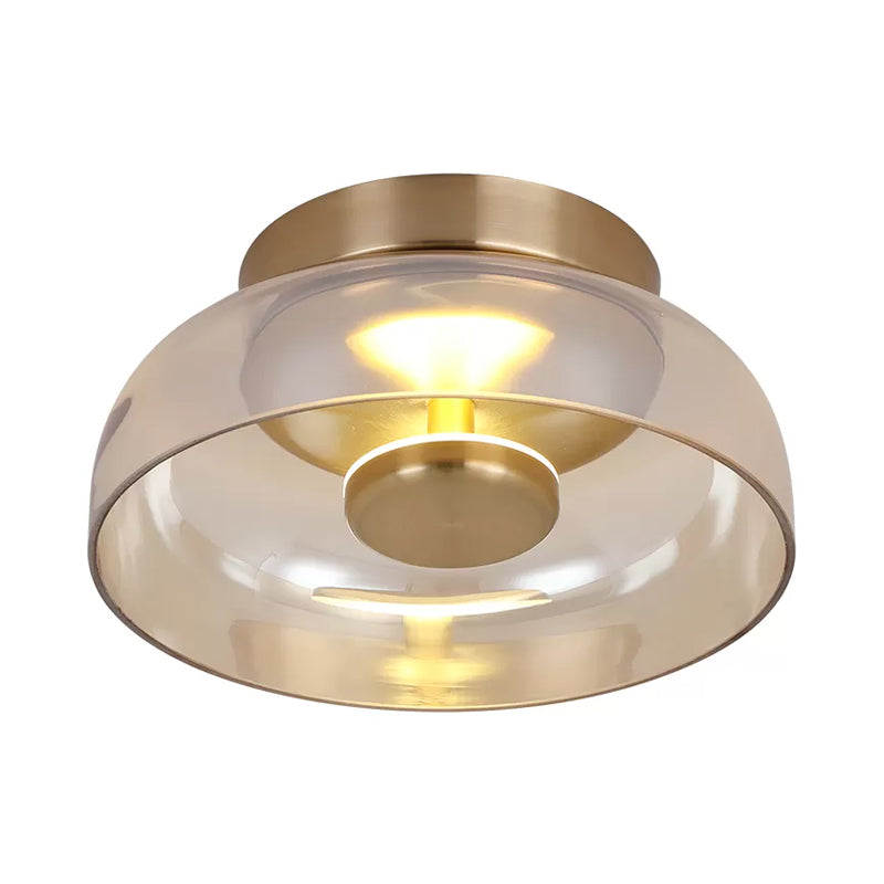Clear/Cognac Glass Mini Bowled Flushmount Simplicity 1 Light Ceiling Mount Light Fixture in Brass Clearhalo 'Ceiling Lights' 'Close To Ceiling Lights' 'Close to ceiling' 'Flush mount' Lighting' 1454817