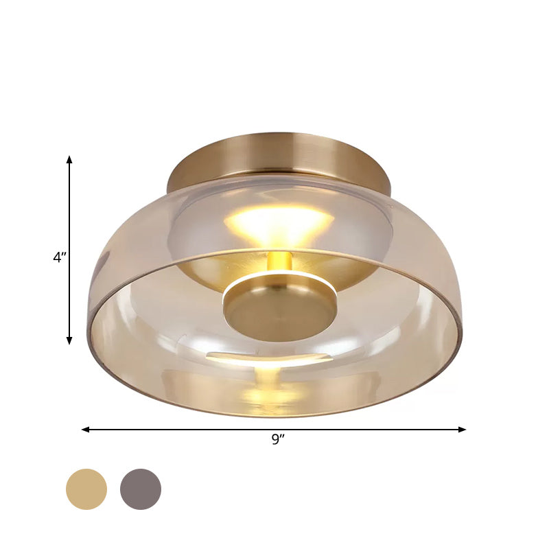 Clear/Cognac Glass Mini Bowled Flushmount Simplicity 1 Light Ceiling Mount Light Fixture in Brass Clearhalo 'Ceiling Lights' 'Close To Ceiling Lights' 'Close to ceiling' 'Flush mount' Lighting' 1454818