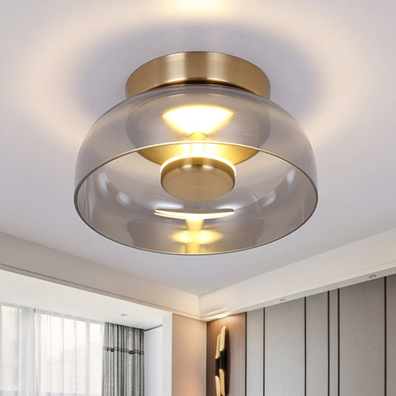 Clear/Cognac Glass Mini Bowled Flushmount Simplicity 1 Light Ceiling Mount Light Fixture in Brass Cognac Clearhalo 'Ceiling Lights' 'Close To Ceiling Lights' 'Close to ceiling' 'Flush mount' Lighting' 1454819