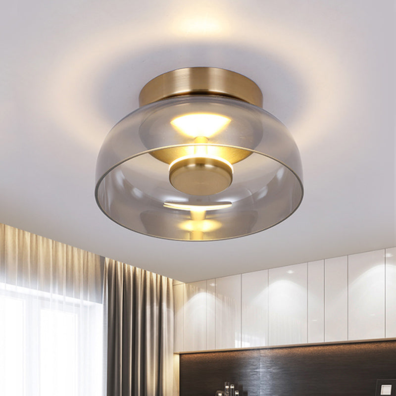 Clear/Cognac Glass Mini Bowled Flushmount Simplicity 1 Light Ceiling Mount Light Fixture in Brass Clearhalo 'Ceiling Lights' 'Close To Ceiling Lights' 'Close to ceiling' 'Flush mount' Lighting' 1454820