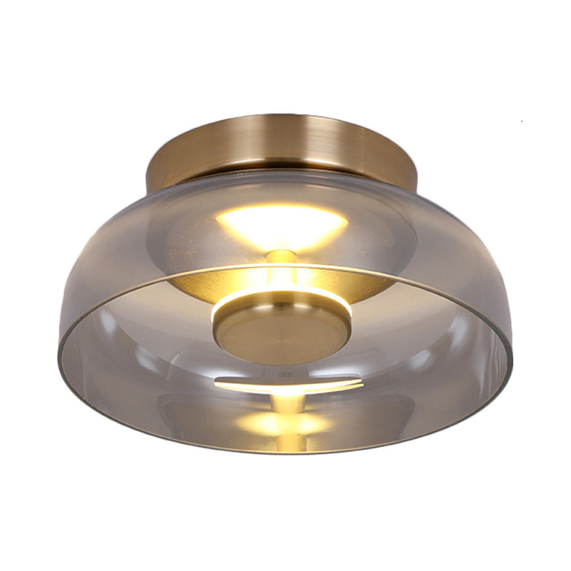 Clear/Cognac Glass Mini Bowled Flushmount Simplicity 1 Light Ceiling Mount Light Fixture in Brass Clearhalo 'Ceiling Lights' 'Close To Ceiling Lights' 'Close to ceiling' 'Flush mount' Lighting' 1454822