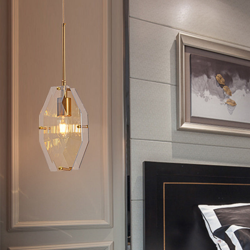 Double Diamond Sheet Ceiling Pendant Mid-Century Amber Glass 1 Bulb Bedside Hanging Light in Brass Clearhalo 'Ceiling Lights' 'Glass shade' 'Glass' 'Modern Pendants' 'Modern' 'Pendant Lights' 'Pendants' Lighting' 1454978