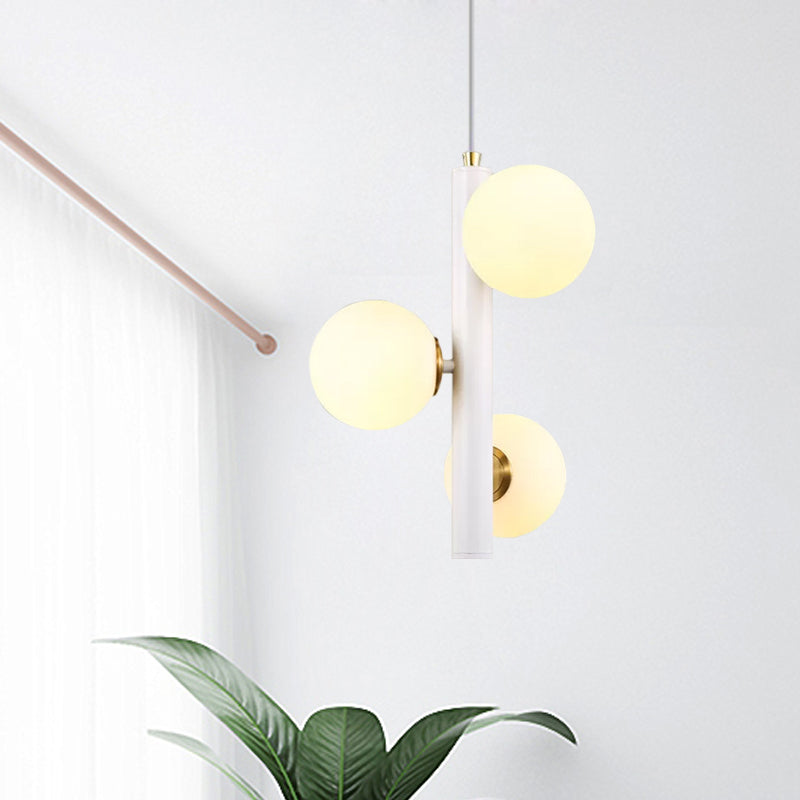 Black/White Plumb Chandelier Contemporary 3 Heads Frosted Glass Hanging Ceiling Pendant over Dining Table Clearhalo 'Ceiling Lights' 'Chandeliers' 'Modern Chandeliers' 'Modern' Lighting' 1455089