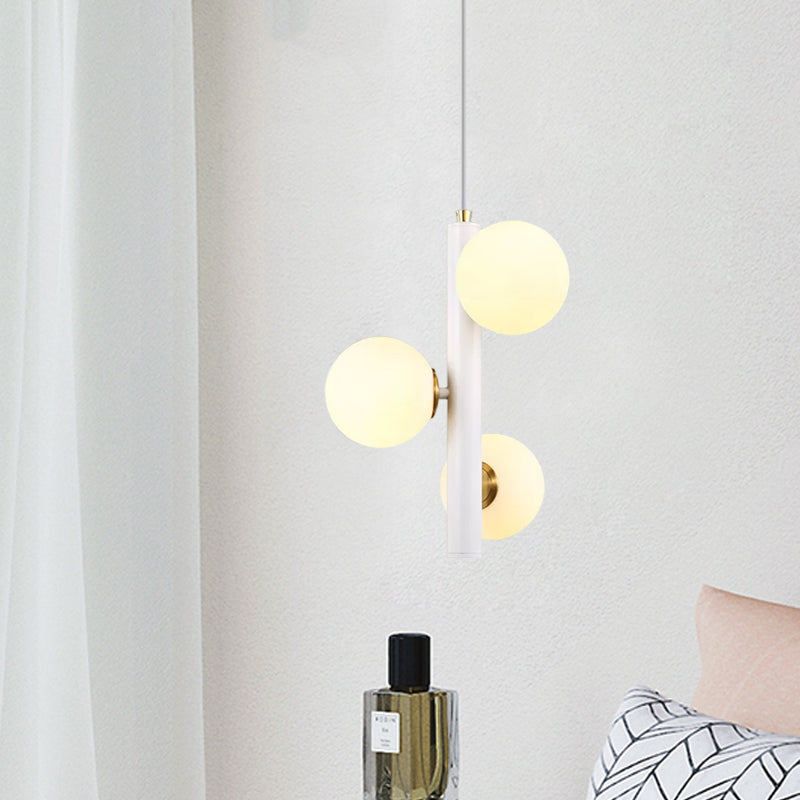 Black/White Plumb Chandelier Contemporary 3 Heads Frosted Glass Hanging Ceiling Pendant over Dining Table Clearhalo 'Ceiling Lights' 'Chandeliers' 'Modern Chandeliers' 'Modern' Lighting' 1455090