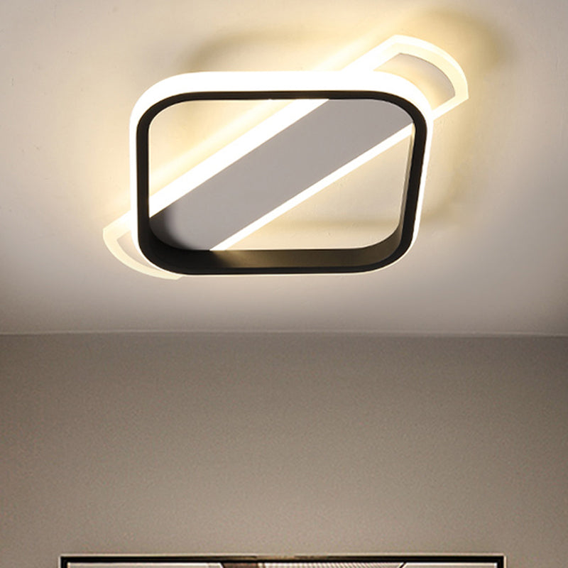 Black Round/Square-Oblong Ceiling Flush Simple Acrylic LED Flush Mounted Lighting in Warm/White Light Black Square Plate Clearhalo 'Ceiling Lights' 'Close To Ceiling Lights' 'Close to ceiling' 'Flush mount' Lighting' 1455337
