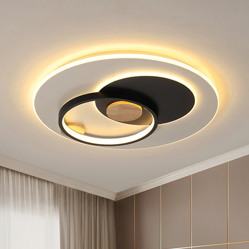 Minimal Intersected Circle Ceiling Light Iron Bedroom 16.5"/20.5" Wide LED Flushmount Lighting in Black/Grey, Warm/White Light Clearhalo 'Ceiling Lights' 'Close To Ceiling Lights' 'Close to ceiling' 'Flush mount' Lighting' 1455341