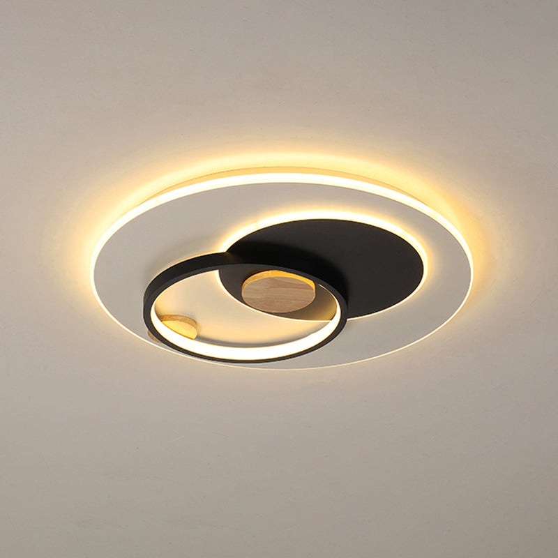 Minimal Intersected Circle Ceiling Light Iron Bedroom 16.5"/20.5" Wide LED Flushmount Lighting in Black/Grey, Warm/White Light Clearhalo 'Ceiling Lights' 'Close To Ceiling Lights' 'Close to ceiling' 'Flush mount' Lighting' 1455344