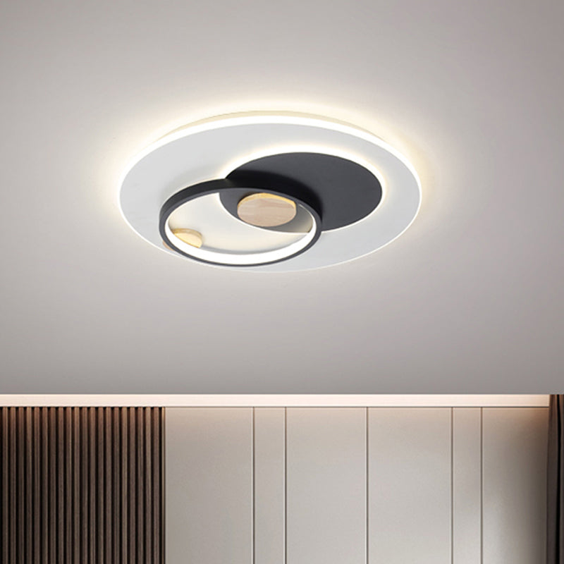 Minimal Intersected Circle Ceiling Light Iron Bedroom 16.5"/20.5" Wide LED Flushmount Lighting in Black/Grey, Warm/White Light Clearhalo 'Ceiling Lights' 'Close To Ceiling Lights' 'Close to ceiling' 'Flush mount' Lighting' 1455347