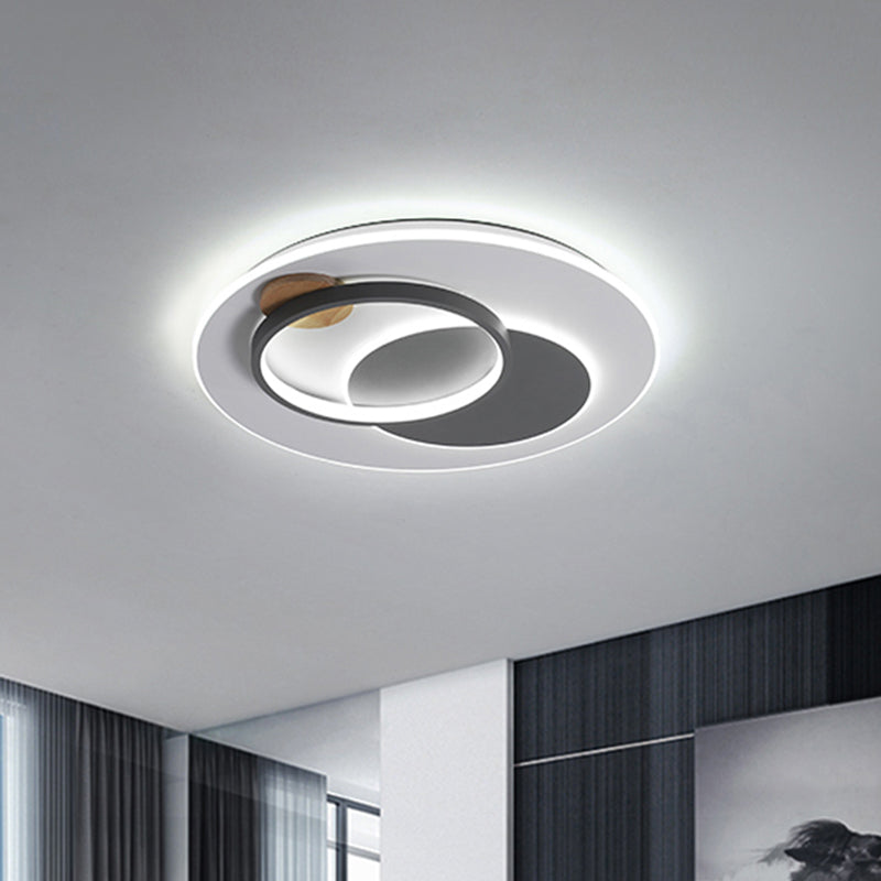 Minimal Intersected Circle Ceiling Light Iron Bedroom 16.5"/20.5" Wide LED Flushmount Lighting in Black/Grey, Warm/White Light Grey Clearhalo 'Ceiling Lights' 'Close To Ceiling Lights' 'Close to ceiling' 'Flush mount' Lighting' 1455348