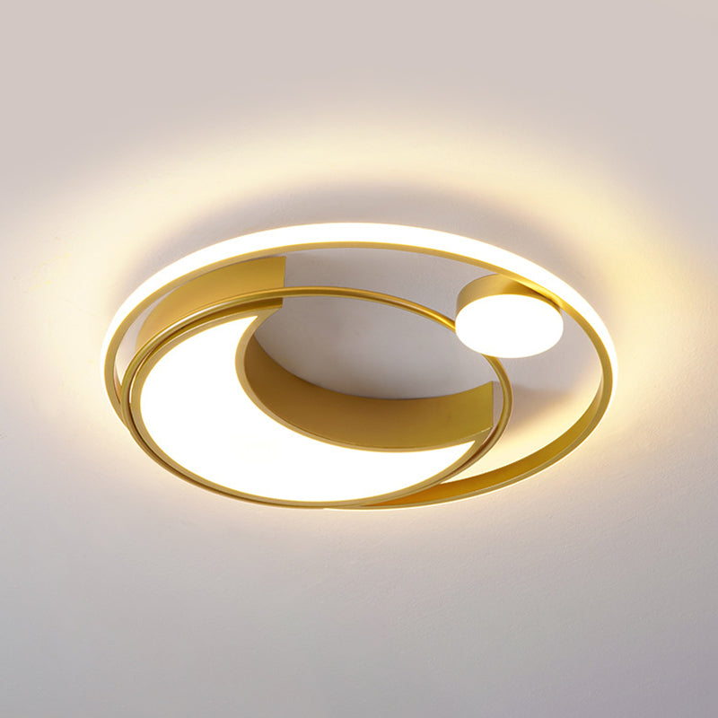 Black/Gold Waxing Moon Flush Mount Light Modern Acrylic 16"/19.5" Dia LED Ceiling Lighting with Orbital Side Design, Warm/White Light Clearhalo 'Ceiling Lights' 'Close To Ceiling Lights' 'Close to ceiling' 'Flush mount' Lighting' 1455400