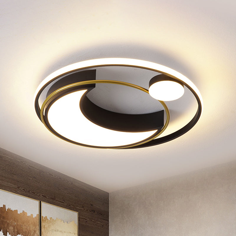 Black/Gold Waxing Moon Flush Mount Light Modern Acrylic 16"/19.5" Dia LED Ceiling Lighting with Orbital Side Design, Warm/White Light Clearhalo 'Ceiling Lights' 'Close To Ceiling Lights' 'Close to ceiling' 'Flush mount' Lighting' 1455403