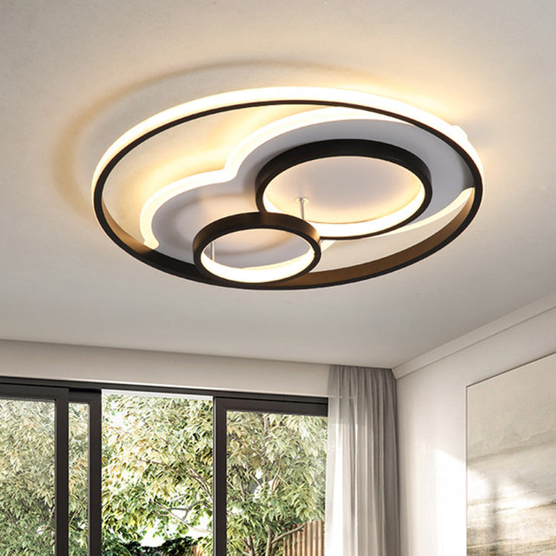 Multi-Ring Acrylic Ceiling Mount Lamp Modernism Black LED Flush Mount Recessed Lighting in Warm/White Light, 16"/19.5" Width Clearhalo 'Ceiling Lights' 'Close To Ceiling Lights' 'Close to ceiling' 'Flush mount' Lighting' 1455423