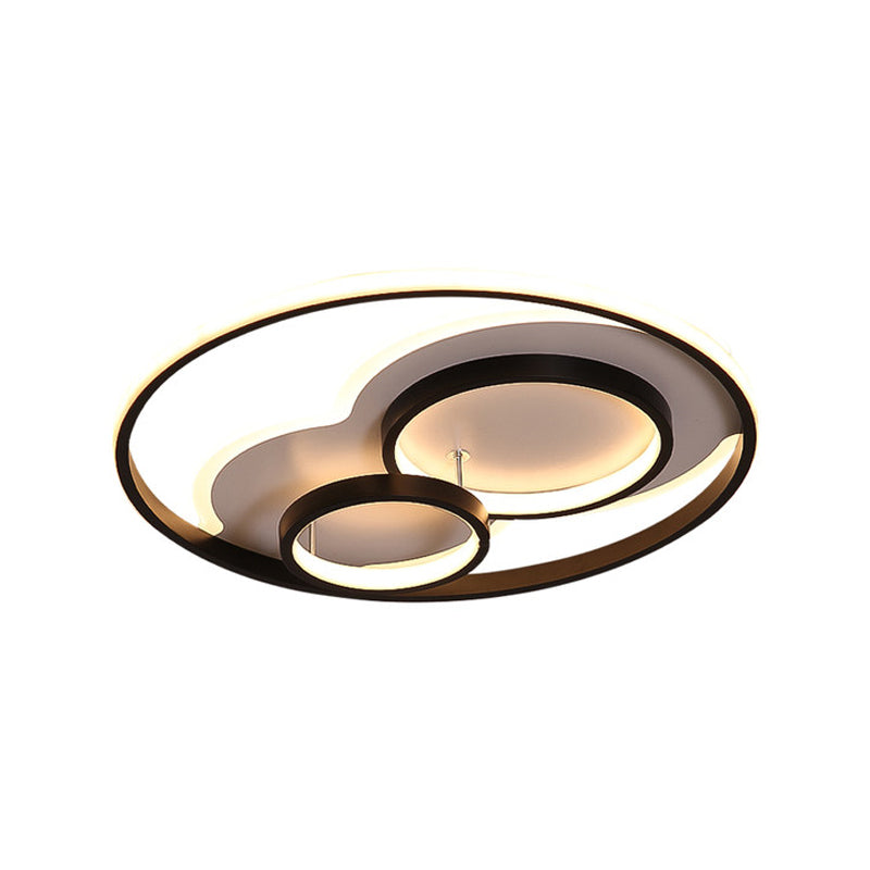 Multi-Ring Acrylic Ceiling Mount Lamp Modernism Black LED Flush Mount Recessed Lighting in Warm/White Light, 16"/19.5" Width Clearhalo 'Ceiling Lights' 'Close To Ceiling Lights' 'Close to ceiling' 'Flush mount' Lighting' 1455425