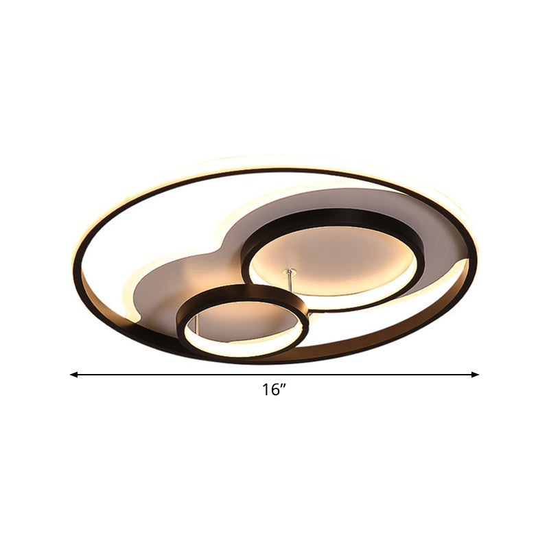 Multi-Ring Acrylic Ceiling Mount Lamp Modernism Black LED Flush Mount Recessed Lighting in Warm/White Light, 16"/19.5" Width Clearhalo 'Ceiling Lights' 'Close To Ceiling Lights' 'Close to ceiling' 'Flush mount' Lighting' 1455427