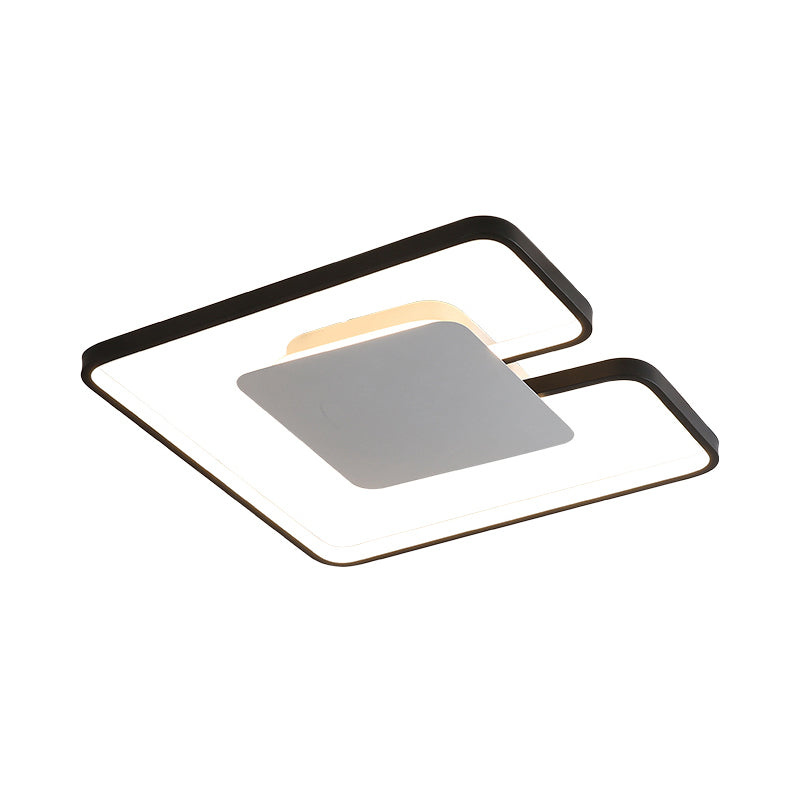 Square Frame Thin Ceiling Fixture Simple Iron Bedroom 15"/19" W LED Flushmount Lighting in White-Black Inner/Black-White Inner with Gap Design Clearhalo 'Ceiling Lights' 'Close To Ceiling Lights' 'Close to ceiling' 'Flush mount' Lighting' 1455442