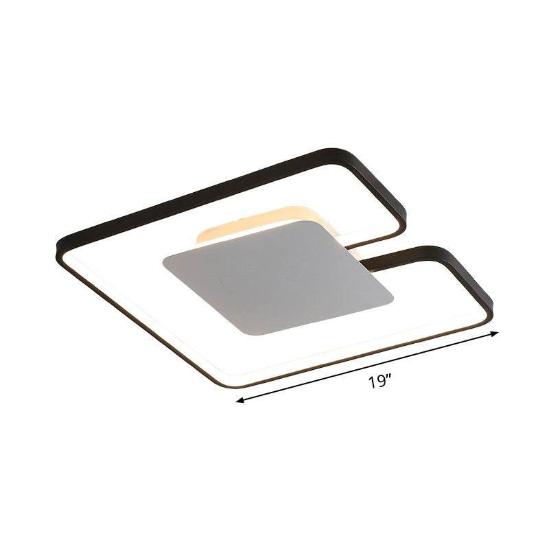 Square Frame Thin Ceiling Fixture Simple Iron Bedroom 15"/19" W LED Flushmount Lighting in White-Black Inner/Black-White Inner with Gap Design Clearhalo 'Ceiling Lights' 'Close To Ceiling Lights' 'Close to ceiling' 'Flush mount' Lighting' 1455444