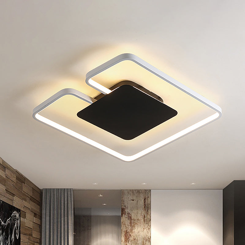 Square Frame Thin Ceiling Fixture Simple Iron Bedroom 15"/19" W LED Flushmount Lighting in White-Black Inner/Black-White Inner with Gap Design Clearhalo 'Ceiling Lights' 'Close To Ceiling Lights' 'Close to ceiling' 'Flush mount' Lighting' 1455445