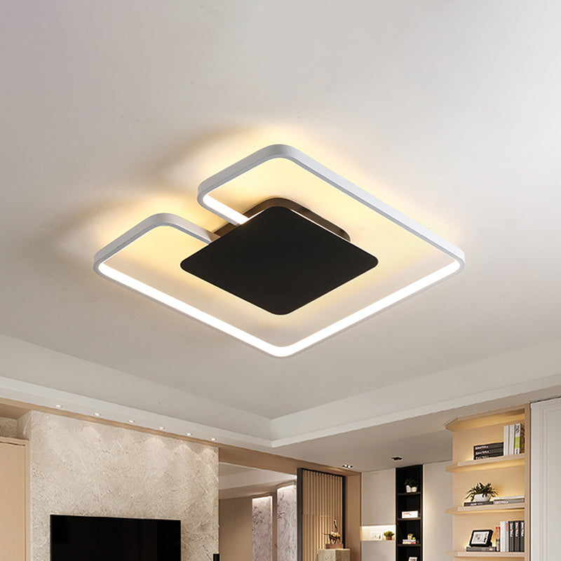 Square Frame Thin Ceiling Fixture Simple Iron Bedroom 15"/19" W LED Flushmount Lighting in White-Black Inner/Black-White Inner with Gap Design White-Black Clearhalo 'Ceiling Lights' 'Close To Ceiling Lights' 'Close to ceiling' 'Flush mount' Lighting' 1455446