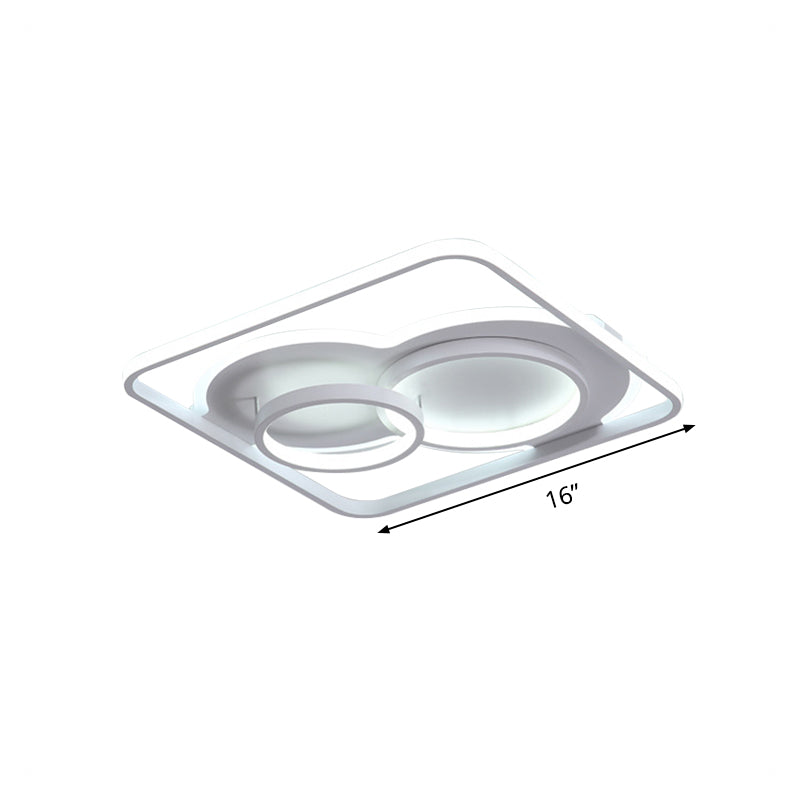 Layered Circle Acrylic Ceiling Lighting Modernism White 16"/19.5" W LED Flush Mount Lamp in Warm/White Light with Square Frame Clearhalo 'Ceiling Lights' 'Close To Ceiling Lights' 'Close to ceiling' 'Flush mount' Lighting' 1455458