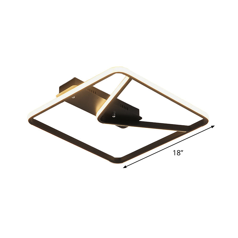 18"/23.5" W LED Bedroom Ceiling Lighting Simplicity Black Flush Mount with Square Aluminum Frame in Warm/White Light Clearhalo 'Ceiling Lights' 'Close To Ceiling Lights' 'Close to ceiling' 'Flush mount' Lighting' 1455469