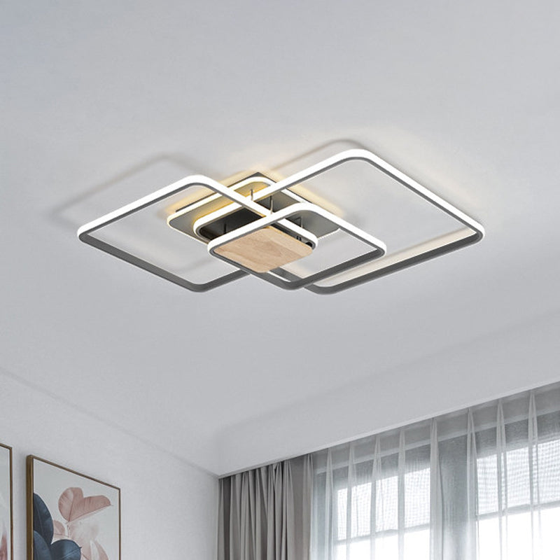 Lounge LED Flush Mounted Light Modern Grey and Wood Ceiling Fixture with Stacked Square Acrylic Frame, Warm/White Light Clearhalo 'Ceiling Lights' 'Close To Ceiling Lights' 'Close to ceiling' 'Flush mount' Lighting' 1455482