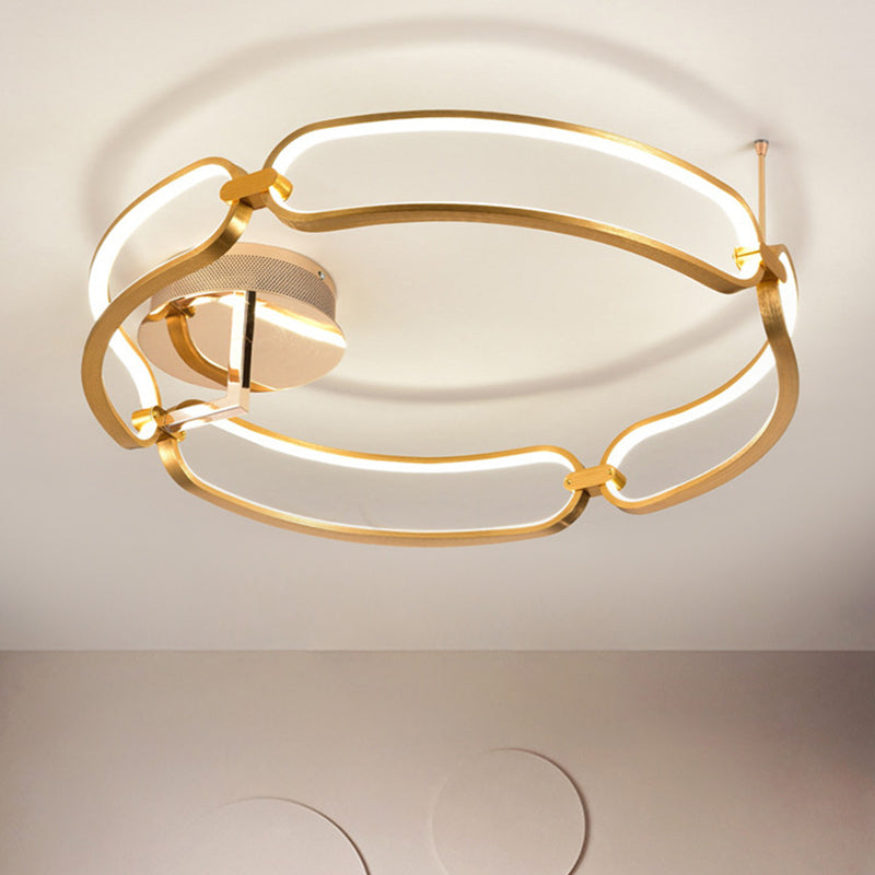 Modernist Bracelet Ceiling Flush Mount Aluminum Dining Room 18"/23.5" Wide LED Flush Light in Gold, Warm/White Light Gold Clearhalo 'Ceiling Lights' 'Close To Ceiling Lights' 'Close to ceiling' 'Flush mount' Lighting' 1455529