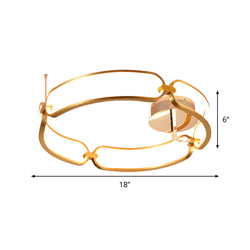 Modernist Bracelet Ceiling Flush Mount Aluminum Dining Room 18"/23.5" Wide LED Flush Light in Gold, Warm/White Light Clearhalo 'Ceiling Lights' 'Close To Ceiling Lights' 'Close to ceiling' 'Flush mount' Lighting' 1455532