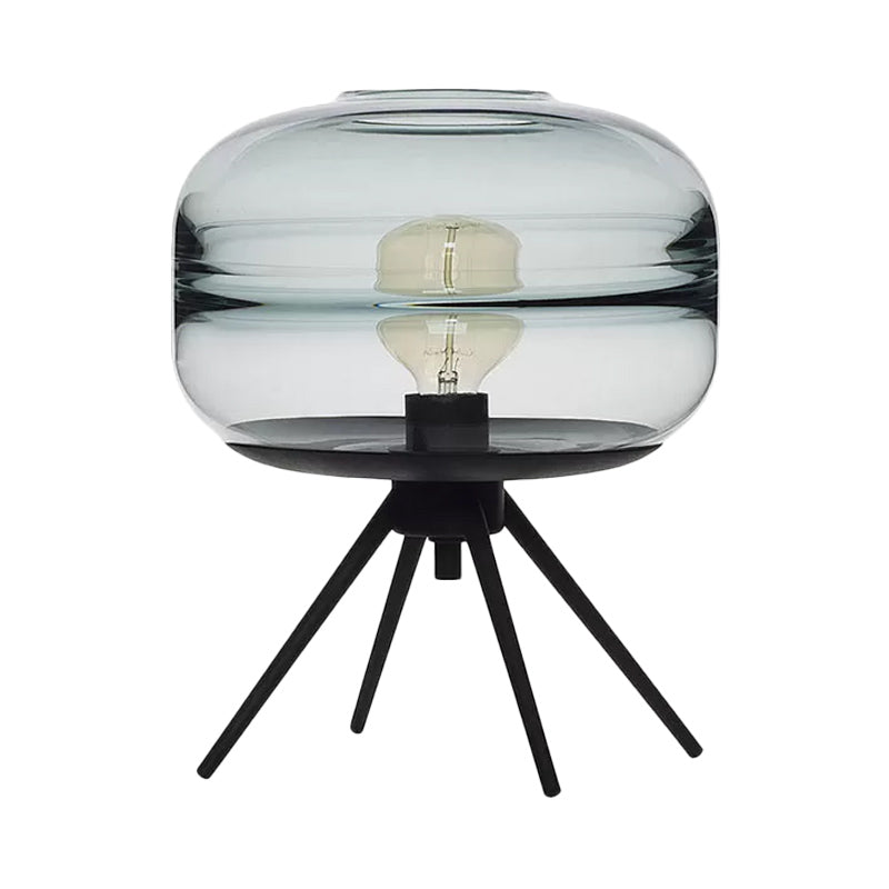 Black 4-Leg Table Lamp Modern Creative Single-Bulb Tan/Blue Glass Nightstand Light with Ellipse Lamp Shade Clearhalo 'Lamps' 'Table Lamps' Lighting' 1456048