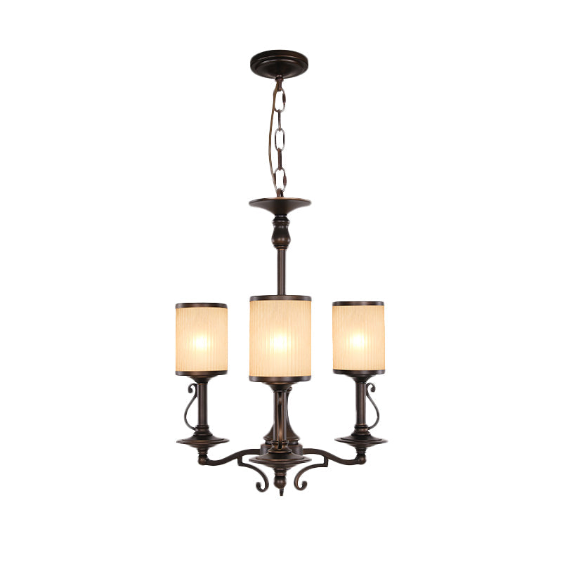 Beige Glass Black Chandelier Lamp Cylindrical 3/6/8 Heads Traditionalism Pendant Ceiling Light for Restaurant Clearhalo 'Ceiling Lights' 'Chandeliers' Lighting' options 1456354