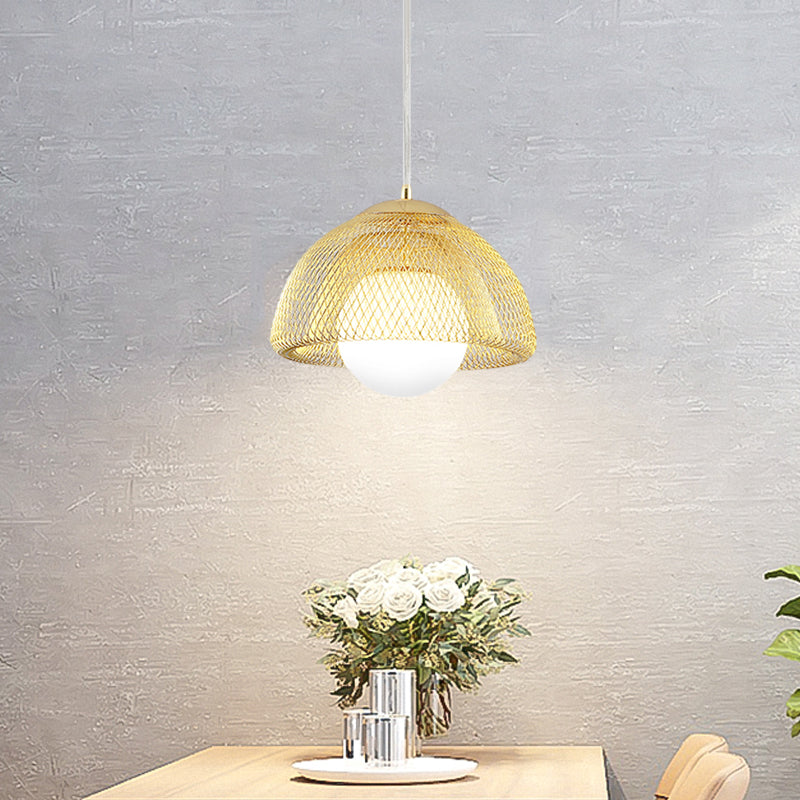 Opal Matte Glass Globe Pendant Light Vintage 12"/16" Wide 1 Light Hanging Lamp Kit with Dual Mesh Screen in Gold Clearhalo 'Ceiling Lights' 'Modern Pendants' 'Modern' 'Pendant Lights' 'Pendants' Lighting' 1456507