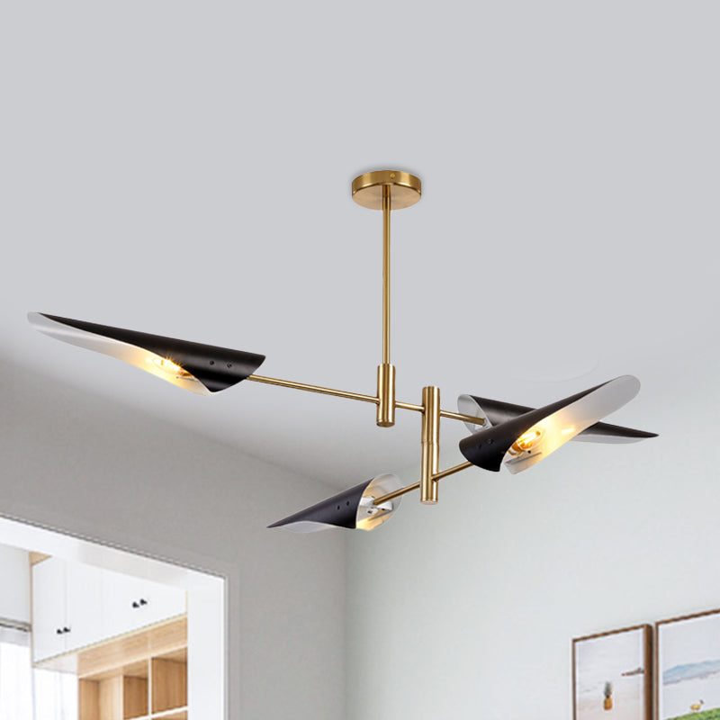 2-Tier Spiked Iron Semi Flush Mount Modern 4 Heads Black/White Ceiling Mount Chandelier with Rotating Arm Black Clearhalo 'Ceiling Lights' 'Close To Ceiling Lights' 'Close to ceiling' 'Semi-flushmount' Lighting' 1456592