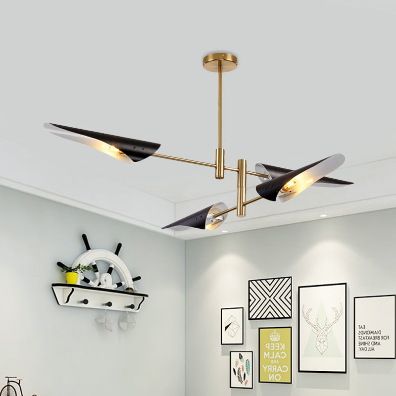 2-Tier Spiked Iron Semi Flush Mount Modern 4 Heads Black/White Ceiling Mount Chandelier with Rotating Arm Clearhalo 'Ceiling Lights' 'Close To Ceiling Lights' 'Close to ceiling' 'Semi-flushmount' Lighting' 1456594