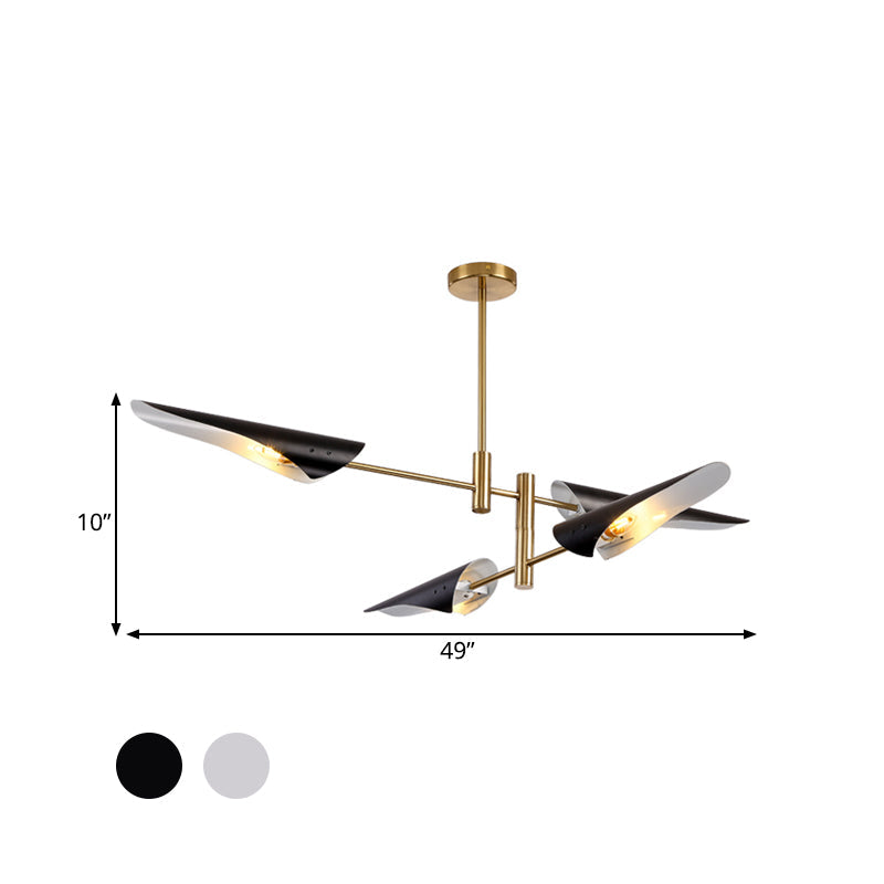 2-Tier Spiked Iron Semi Flush Mount Modern 4 Heads Black/White Ceiling Mount Chandelier with Rotating Arm Clearhalo 'Ceiling Lights' 'Close To Ceiling Lights' 'Close to ceiling' 'Semi-flushmount' Lighting' 1456596
