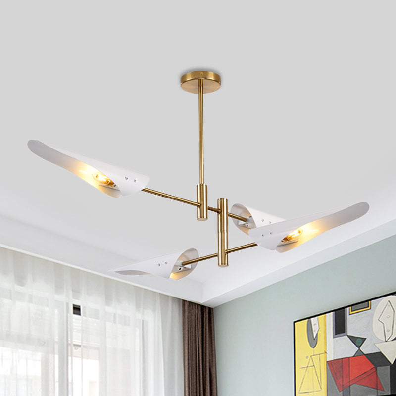 2-Tier Spiked Iron Semi Flush Mount Modern 4 Heads Black/White Ceiling Mount Chandelier with Rotating Arm White Clearhalo 'Ceiling Lights' 'Close To Ceiling Lights' 'Close to ceiling' 'Semi-flushmount' Lighting' 1456597