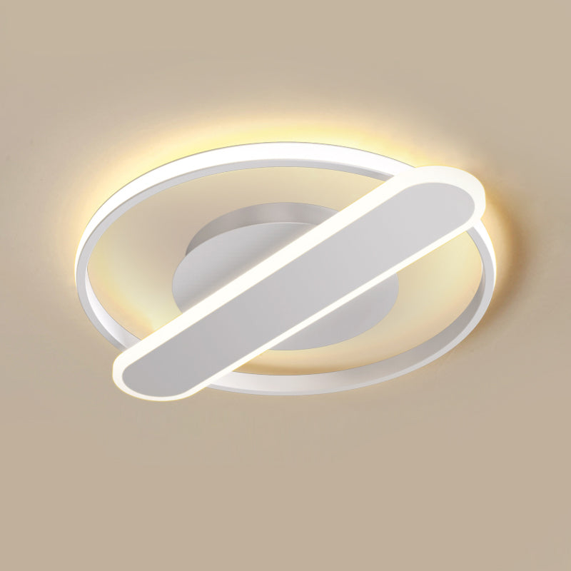Acrylic Thin Loop LED Ceiling Lamp Modern Black/White/Gold Flush Mount Recessed Lighting with Oblong Cross Bar, 16.5"/20.5" Width Clearhalo 'Ceiling Lights' 'Close To Ceiling Lights' 'Close to ceiling' 'Flush mount' Lighting' 1456922