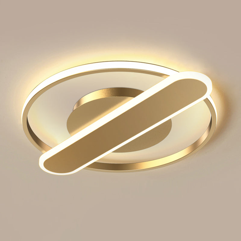 Acrylic Thin Loop LED Ceiling Lamp Modern Black/White/Gold Flush Mount Recessed Lighting with Oblong Cross Bar, 16.5"/20.5" Width Clearhalo 'Ceiling Lights' 'Close To Ceiling Lights' 'Close to ceiling' 'Flush mount' Lighting' 1456926