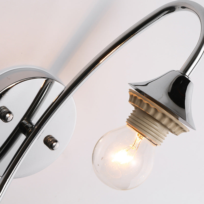 Bell Milk Glass Sconce Light Modernist 1 Light Chrome Wall Mounted Lamp with Curved Arm Clearhalo 'Cast Iron' 'Glass' 'Industrial' 'Modern wall lights' 'Modern' 'Tiffany' 'Traditional wall lights' 'Wall Lamps & Sconces' 'Wall Lights' Lighting' 145709
