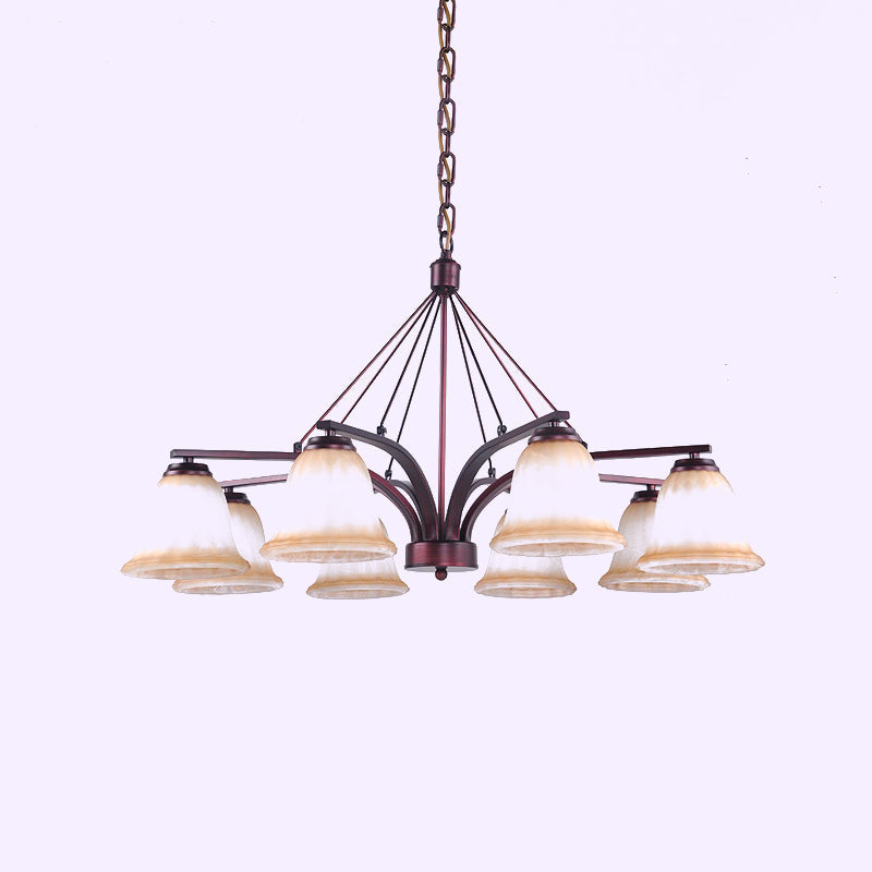 Antique Bell Chandelier Pendant Light 6/8 Bulbs Frosted Glass Hanging Lamp in Copper for Living Room Clearhalo 'Ceiling Lights' 'Chandeliers' Lighting' options 1457153