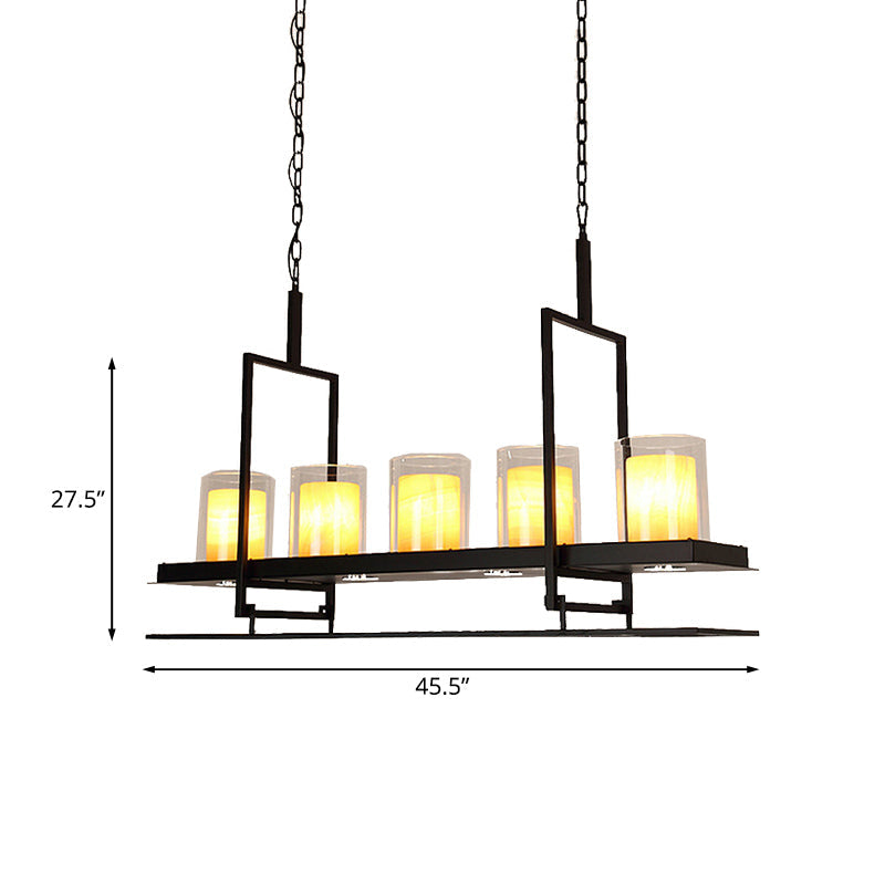 3/5 Heads Cylinder Island Light Traditional Black Marble Pendant Lighting Fixture with Metal Wine Glass Rack Clearhalo 'Ceiling Lights' 'Island Lights' Lighting' 1457189