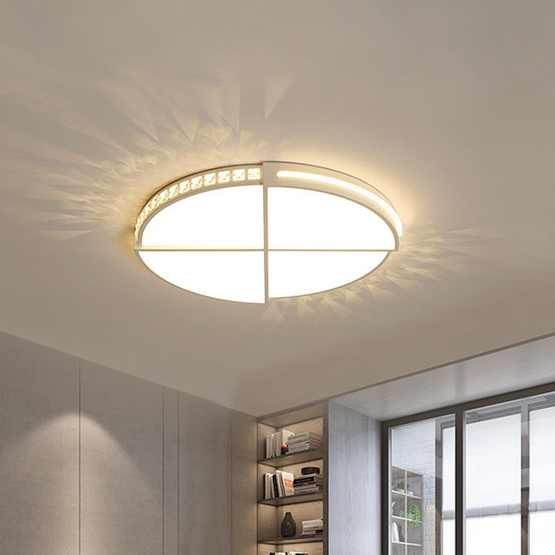 White Circle Division Flush Ceiling Light Minimalist Crystal Encrusted 16.5"/20.5" W LED Flushmount with Acrylic Diffuser Clearhalo 'Ceiling Lights' 'Close To Ceiling Lights' 'Close to ceiling' 'Flush mount' Lighting' 1457209