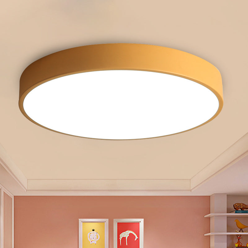 Bedroom LED Flush Mounted Lamp Simple Pink/Black/White Ceiling Light with Round Acrylic Shade, 12"/16" Dia Clearhalo 'Ceiling Lights' 'Close To Ceiling Lights' 'Close to ceiling' 'Flush mount' Lighting' 1457221
