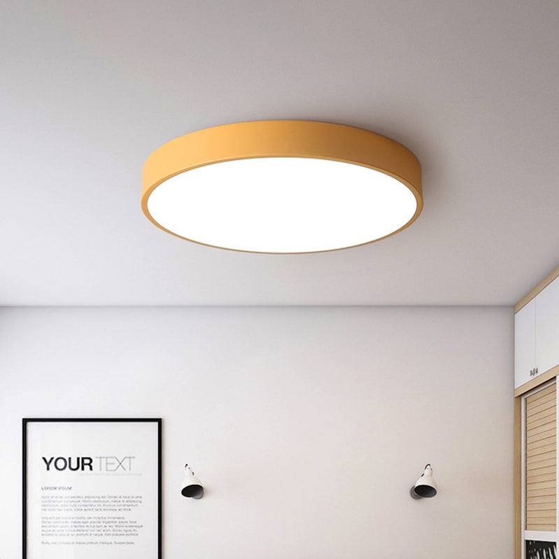 Bedroom LED Flush Mounted Lamp Simple Pink/Black/White Ceiling Light with Round Acrylic Shade, 12"/16" Dia Clearhalo 'Ceiling Lights' 'Close To Ceiling Lights' 'Close to ceiling' 'Flush mount' Lighting' 1457223