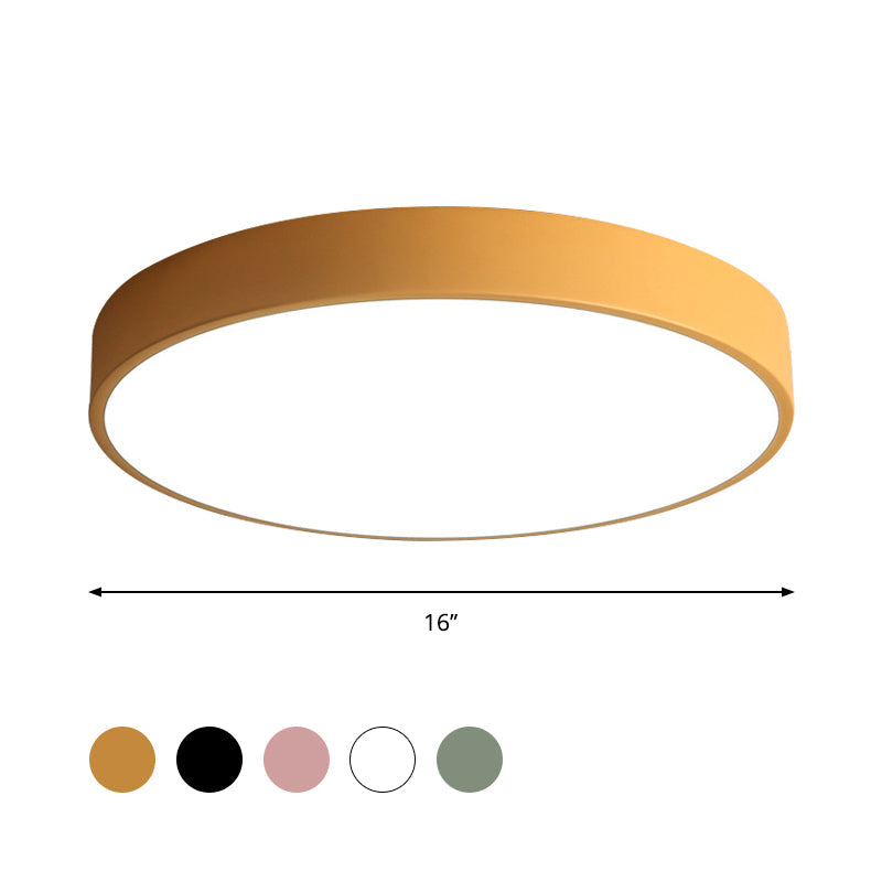 Bedroom LED Flush Mounted Lamp Simple Pink/Black/White Ceiling Light with Round Acrylic Shade, 12"/16" Dia Clearhalo 'Ceiling Lights' 'Close To Ceiling Lights' 'Close to ceiling' 'Flush mount' Lighting' 1457226
