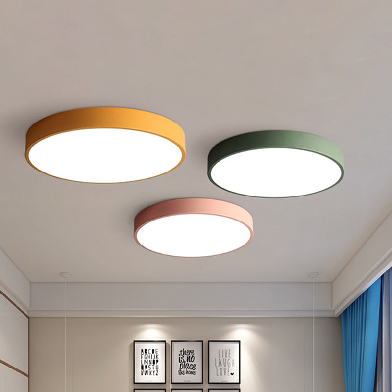 Bedroom LED Flush Mounted Lamp Simple Pink/Black/White Ceiling Light with Round Acrylic Shade, 12"/16" Dia Pink Clearhalo 'Ceiling Lights' 'Close To Ceiling Lights' 'Close to ceiling' 'Flush mount' Lighting' 1457232