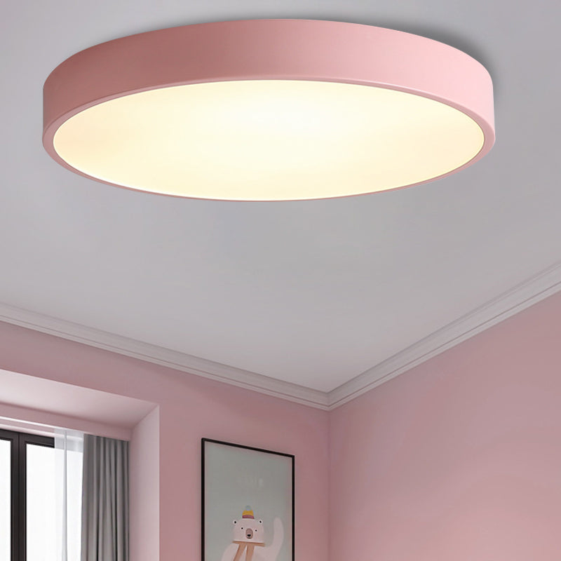 Bedroom LED Flush Mounted Lamp Simple Pink/Black/White Ceiling Light with Round Acrylic Shade, 12"/16" Dia Clearhalo 'Ceiling Lights' 'Close To Ceiling Lights' 'Close to ceiling' 'Flush mount' Lighting' 1457233