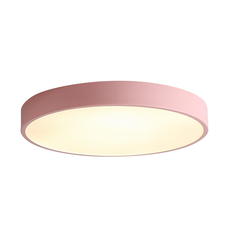 Bedroom LED Flush Mounted Lamp Simple Pink/Black/White Ceiling Light with Round Acrylic Shade, 12"/16" Dia Clearhalo 'Ceiling Lights' 'Close To Ceiling Lights' 'Close to ceiling' 'Flush mount' Lighting' 1457234