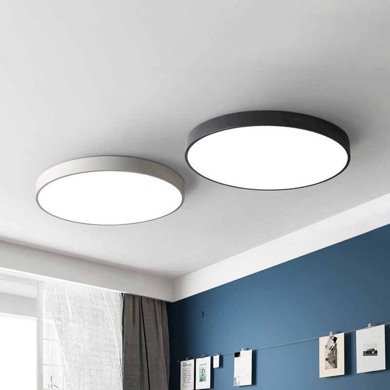 Bedroom LED Flush Mounted Lamp Simple Pink/Black/White Ceiling Light with Round Acrylic Shade, 12"/16" Dia White Clearhalo 'Ceiling Lights' 'Close To Ceiling Lights' 'Close to ceiling' 'Flush mount' Lighting' 1457236