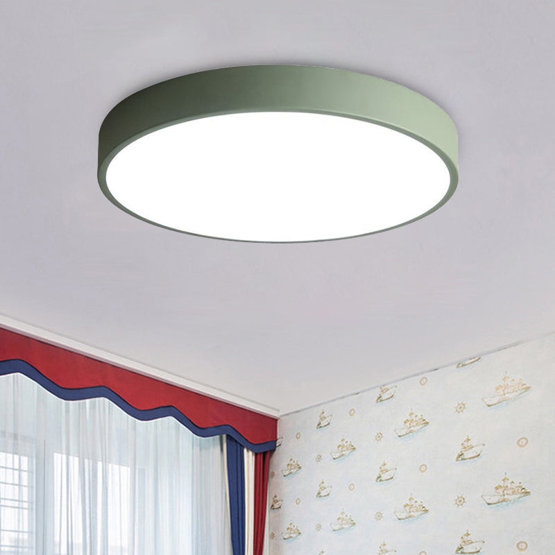 Bedroom LED Flush Mounted Lamp Simple Pink/Black/White Ceiling Light with Round Acrylic Shade, 12"/16" Dia Green Clearhalo 'Ceiling Lights' 'Close To Ceiling Lights' 'Close to ceiling' 'Flush mount' Lighting' 1457240